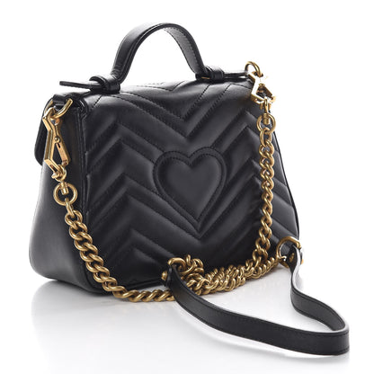 Gucci Calfskin Matelasse Mini GG Marmont Top Handle Shoulder Bag Black 3 of 11