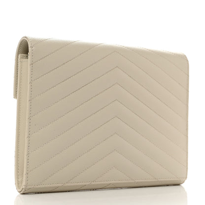 Saint Laurent Grain De Poudre Matelasse Chevron Monogram Envelope Clutch Blanc Vintage 3 of 8