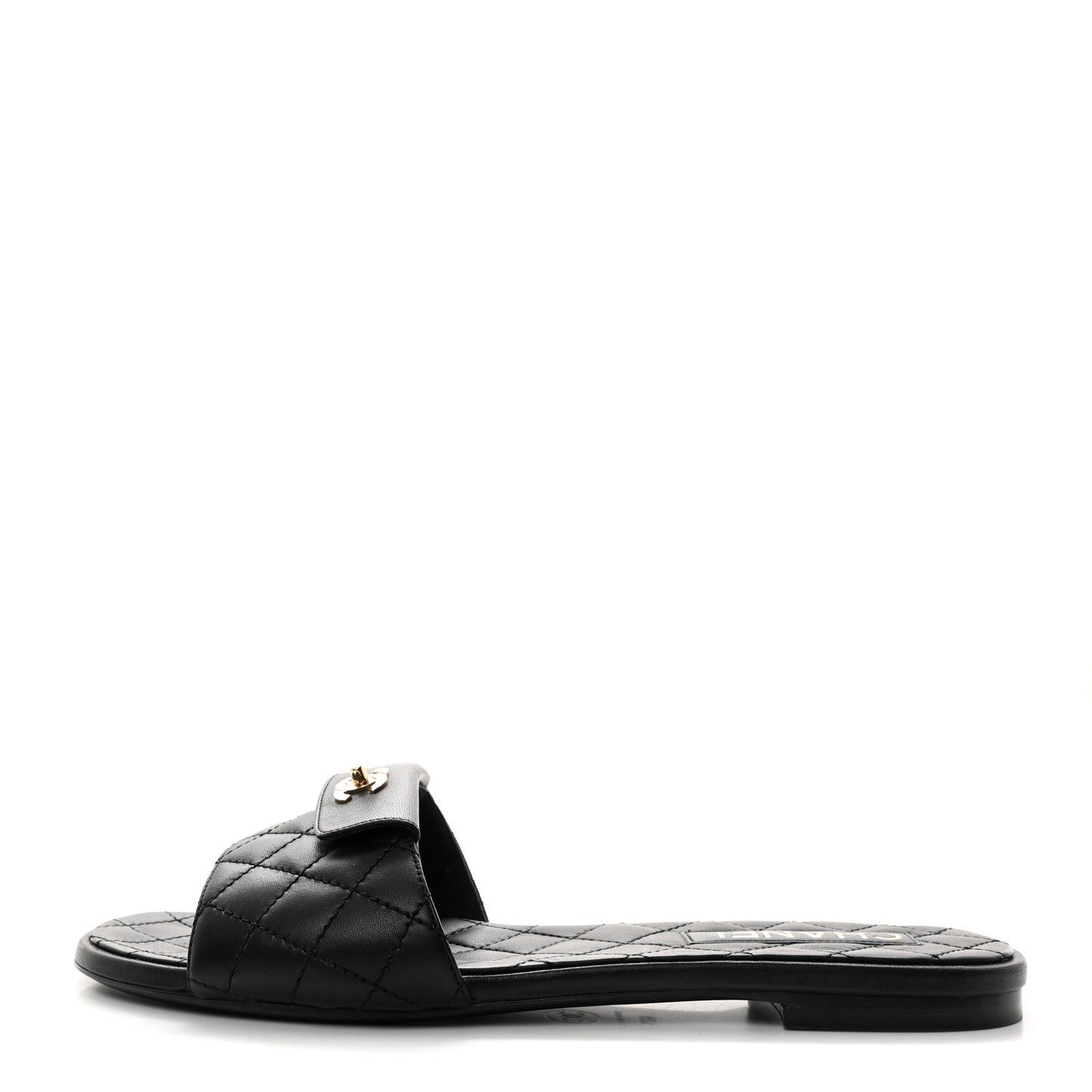 Lambskin Quilted CC Turnlock Sandals 40.5 Black