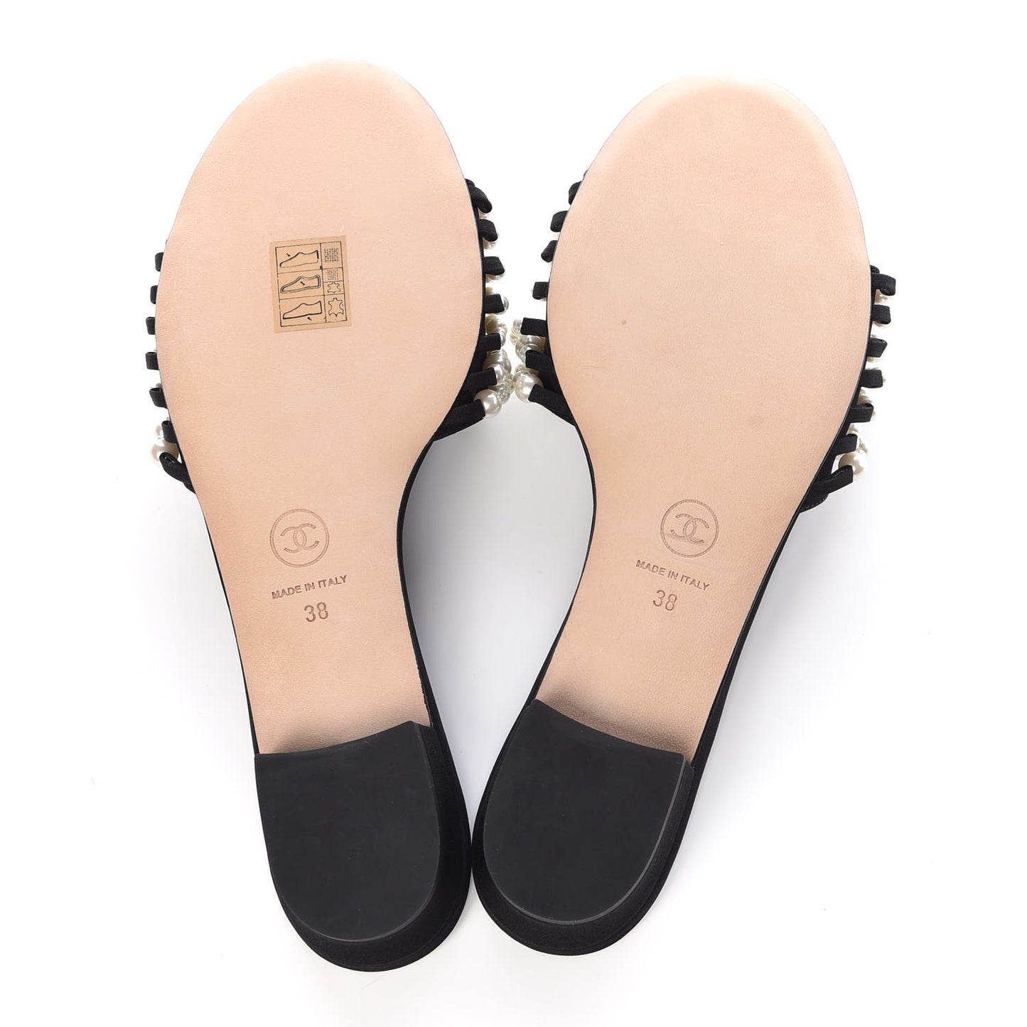 Felt Pearl Flat Sandals 38 Black