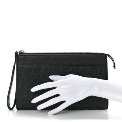 Salvatore Ferragamo Calfskin Gancini Embossed Document Holder Black 2 of 10