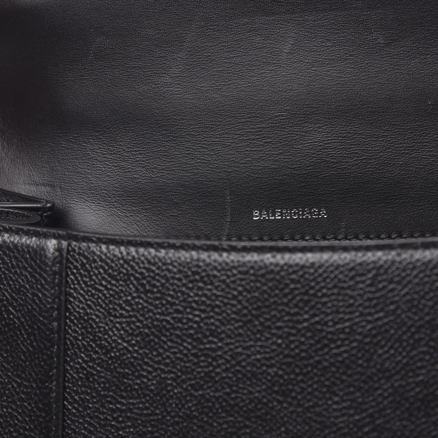 Grained Calfskin Medium Hourglass Top Handle Bag Black