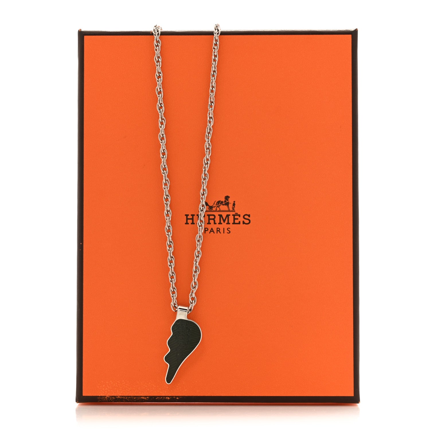 Hermes Palladium Buffalo Horn Lacquered Bon Voyage Necklace Black Dore 6 of 6