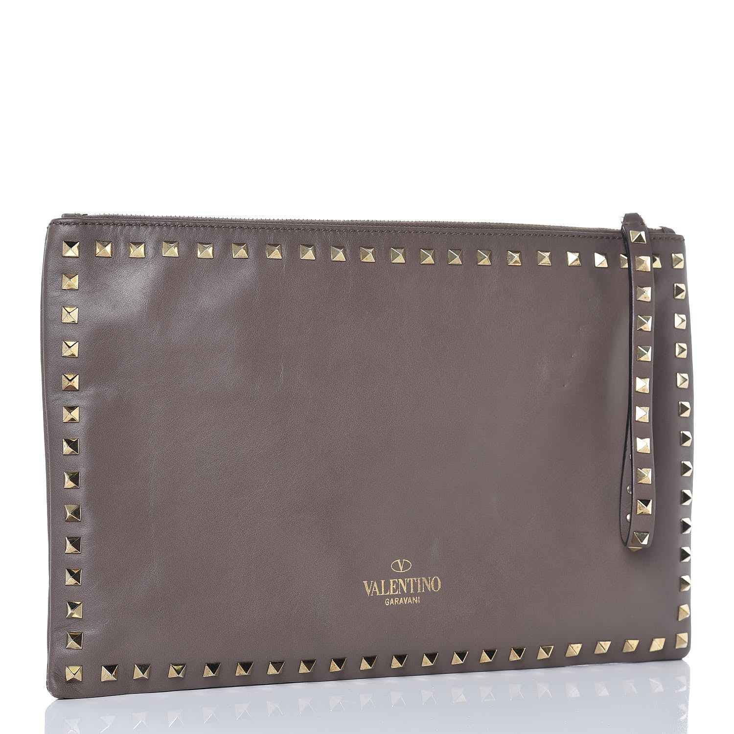 Valentino Garavani Vitello Large Rockstud Zip Wristlet Pouch Taupe 3 of 17