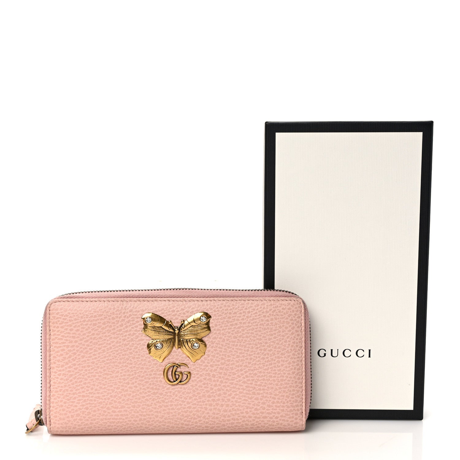 Gucci Calfskin Butterfly Farfalla Zip Around Wallet Perfect Pink 9 of 9