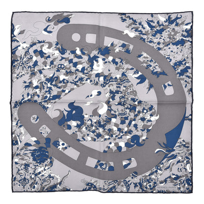Hermes Silk Vintage Quatre Chevaux Detail Scarf 45 Gris Bleu 1 of 4