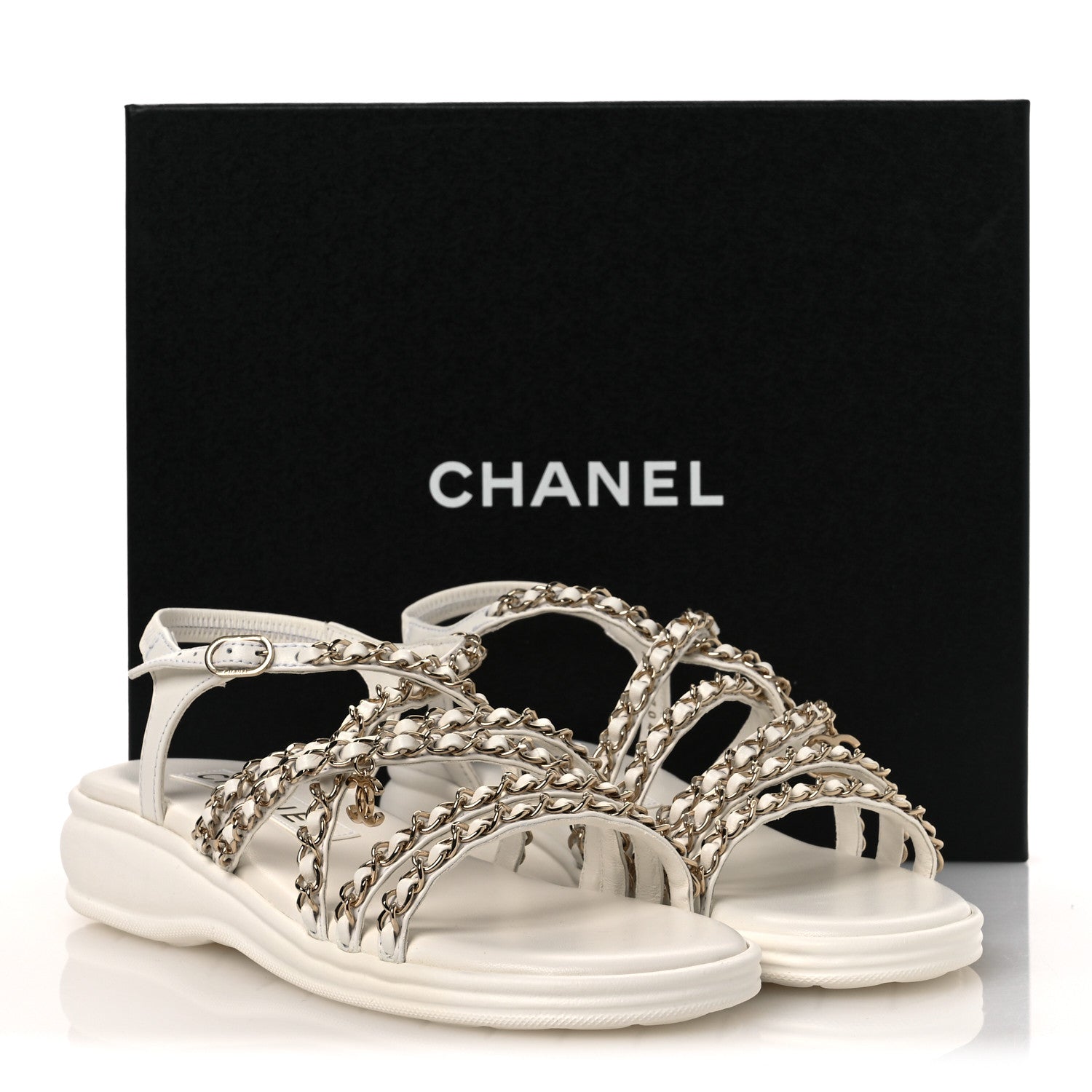 Chanel Lambskin Metal Chain Ankle Strap Sandals 39 White 12 of 12