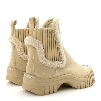 Louis Vuitton Suede Shearling Ruby Flat Ankle Boots 37 Beige 5 of 9