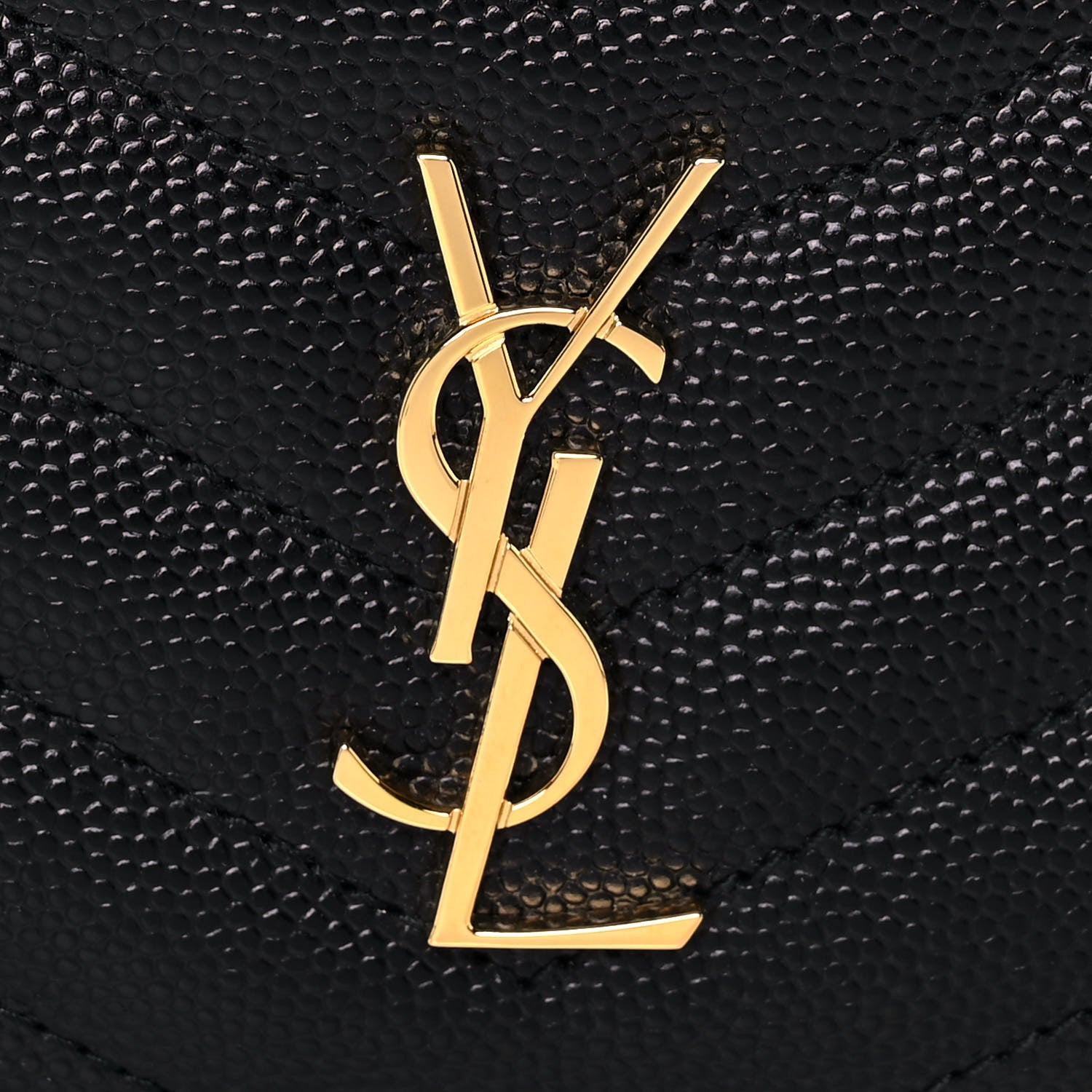Saint Laurent Grain De Poudre Matelasse Chevron Monogram Fragments Zippered Card Case Black 8 of 9