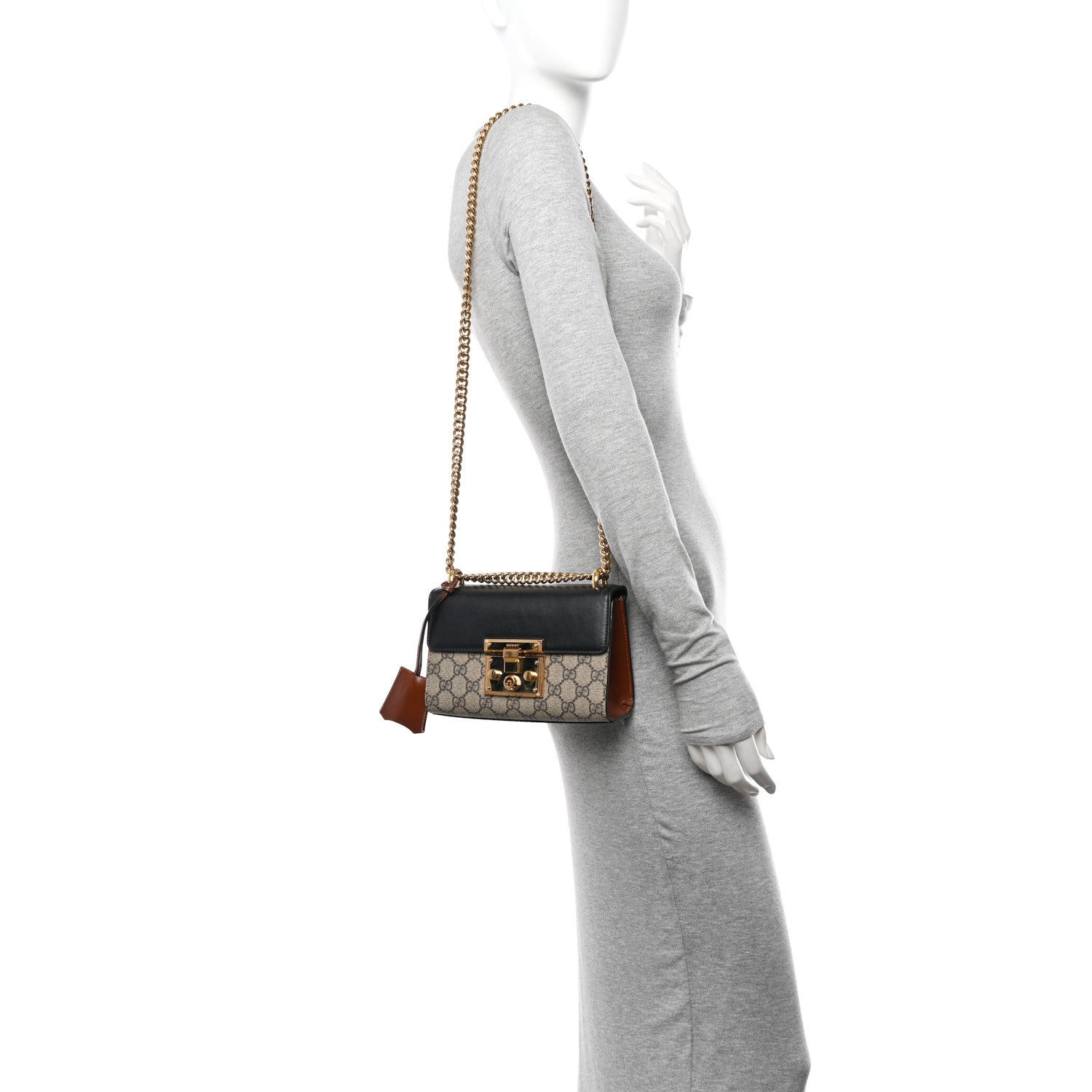 Gucci GG Supreme Monogram Calfskin Small Padlock Shoulder Bag Beige Black Cuir 2 of 11