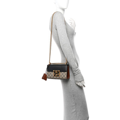 Gucci GG Supreme Monogram Calfskin Small Padlock Shoulder Bag Beige Black Cuir 2 of 11