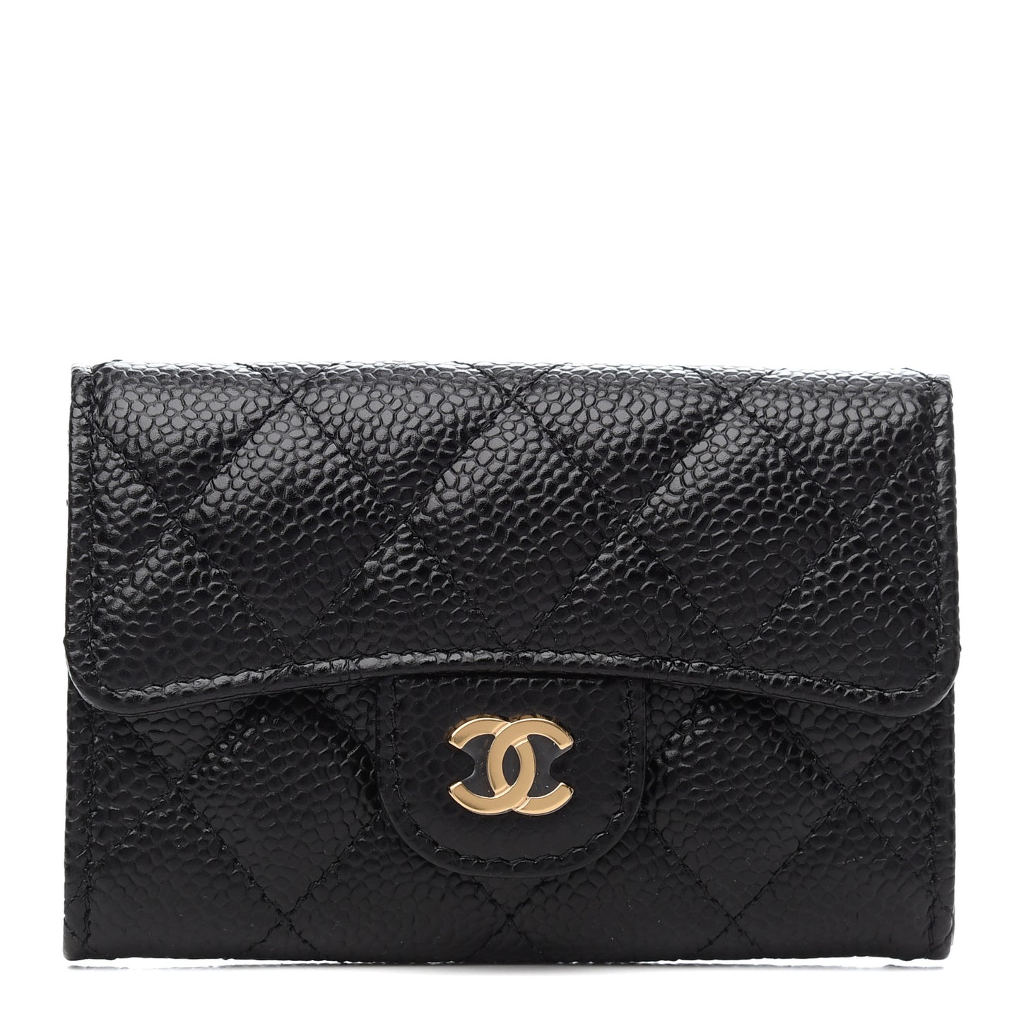 Caviar Quilted Flap Card Holder Wallet Black