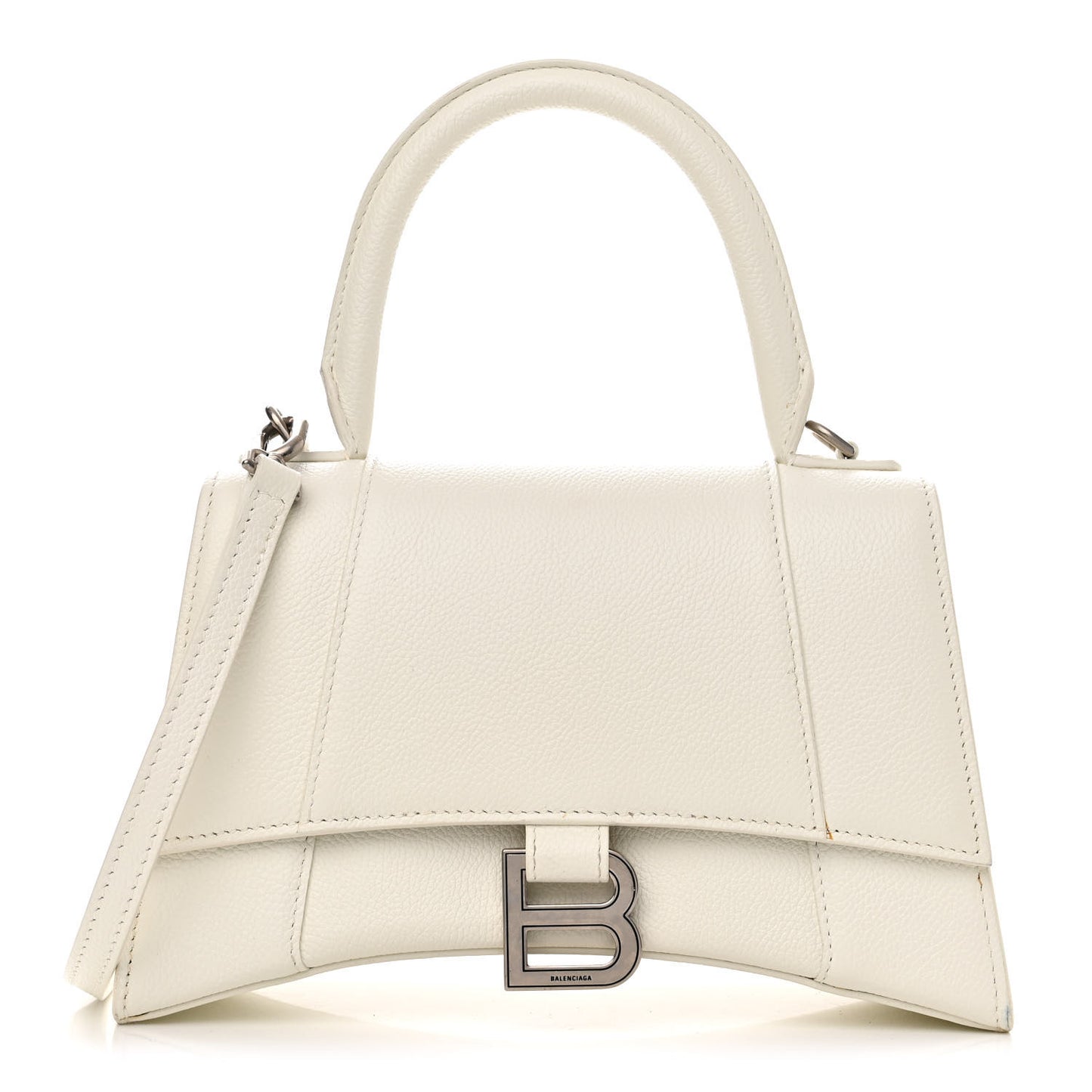 Grained Calfskin Small Hourglass Top Handle Bag White