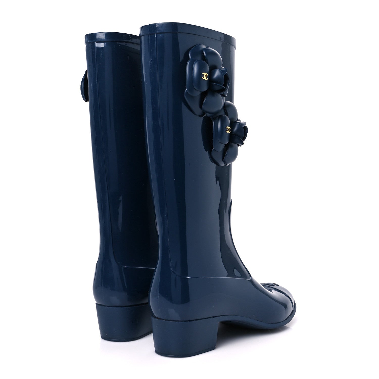 Chanel Rubber Camellia Rain Boots 37 Dark Blue 5 of 9