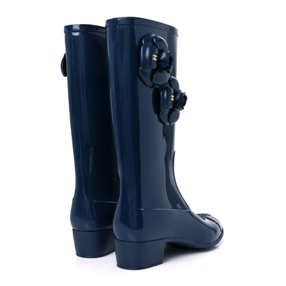 Chanel Rubber Camellia Rain Boots 37 Dark Blue 5 of 9
