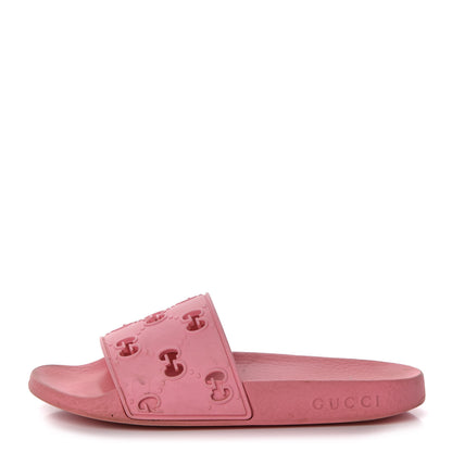 Gucci Rubber GG Monogram Perforated Womens Slide Sandals 36 Rose Box 1 of 10