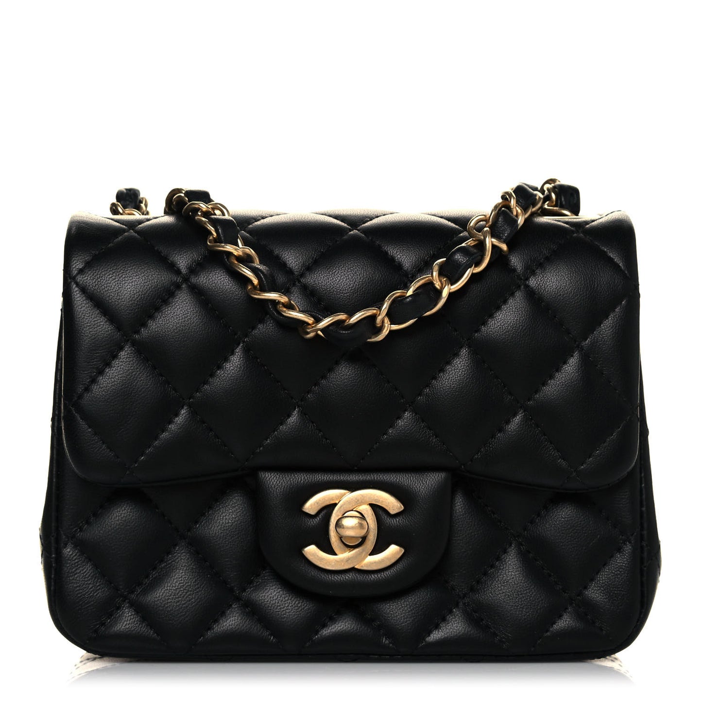 Lambskin Quilted Mini Square Flap Black
