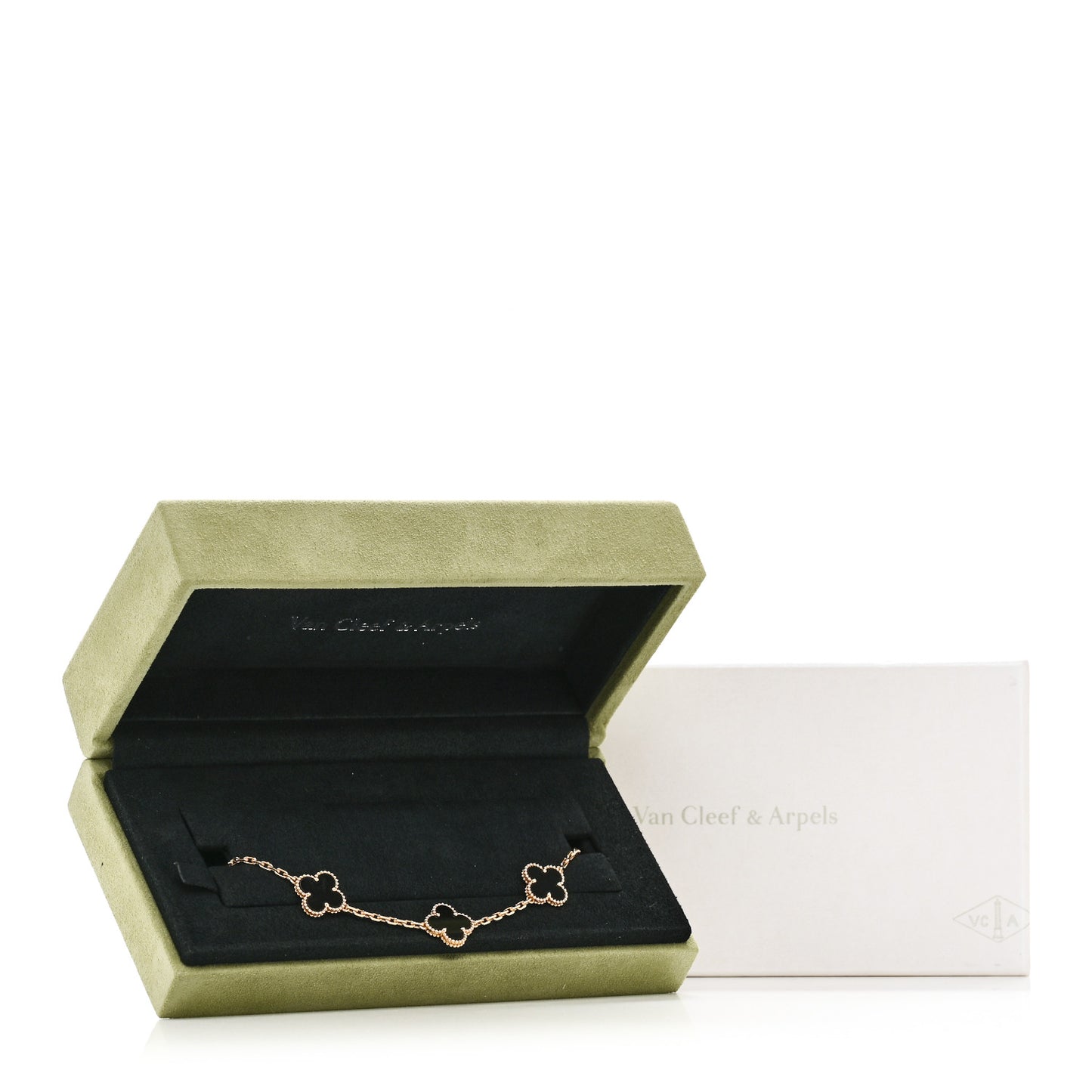 18K Yellow Gold Black Onyx 5 Motifs Vintage Alhambra Bracelet
