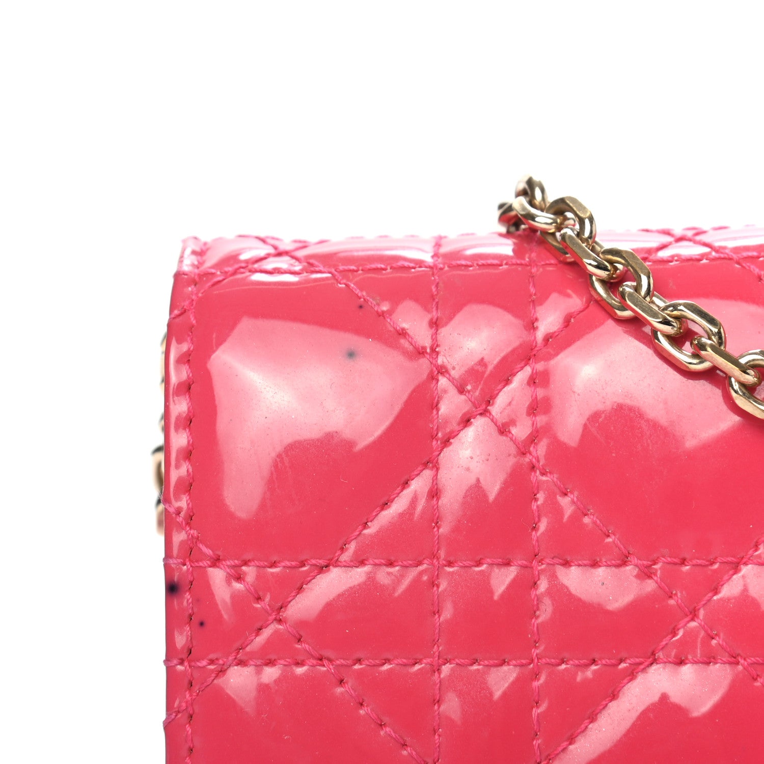 Christian Dior Patent Cannage Rendezvous Chain Wallet Fuchsia 7 of 8