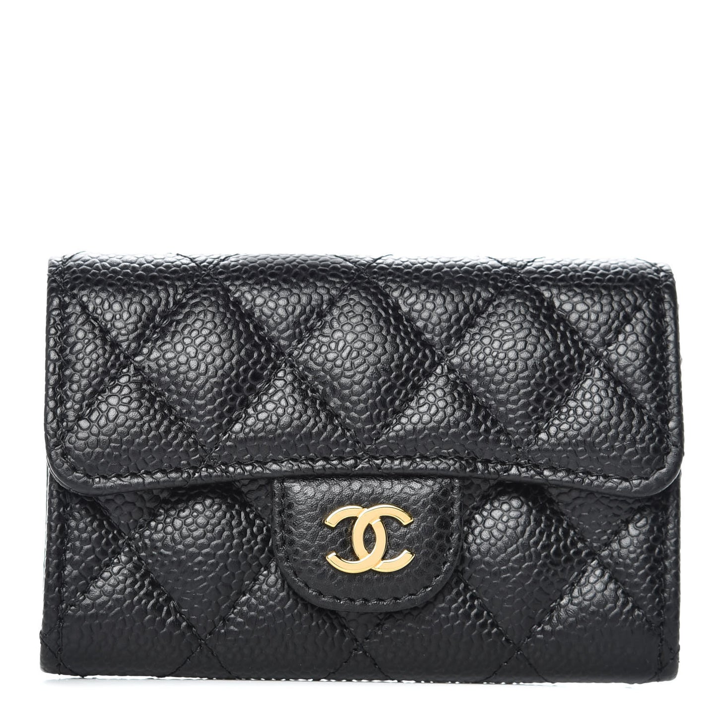 Caviar Quilted Flap Card Holder Black
