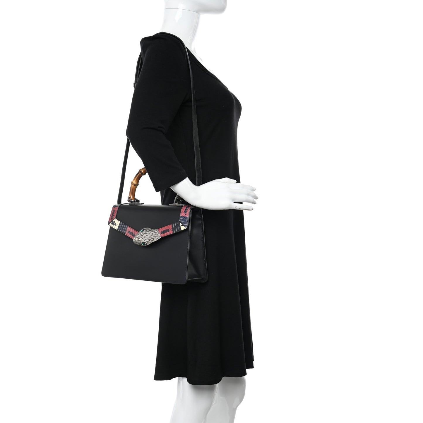 Calfskin Snakeskin Small Lilith Top Handle Bag Black