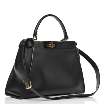Fendi Vitello Seta Shiny Nappa Medium Peekaboo Iconic Satchel Black 3 of 8