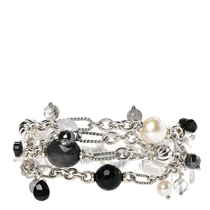 David Yurman Sterling Silver Pearl Black Onyx Moonstone 20mm Bijoux Multi Strand Beaded Bracelet 1 of 5