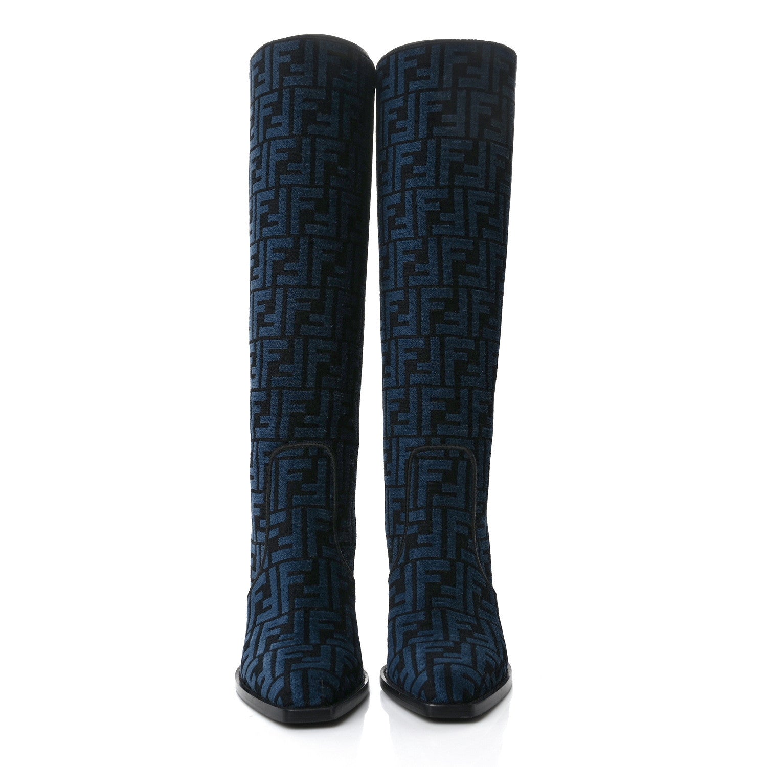 Fendi Chenille Jacquard FF 110mm Knee Boots 39 Black Blue 2 of 9