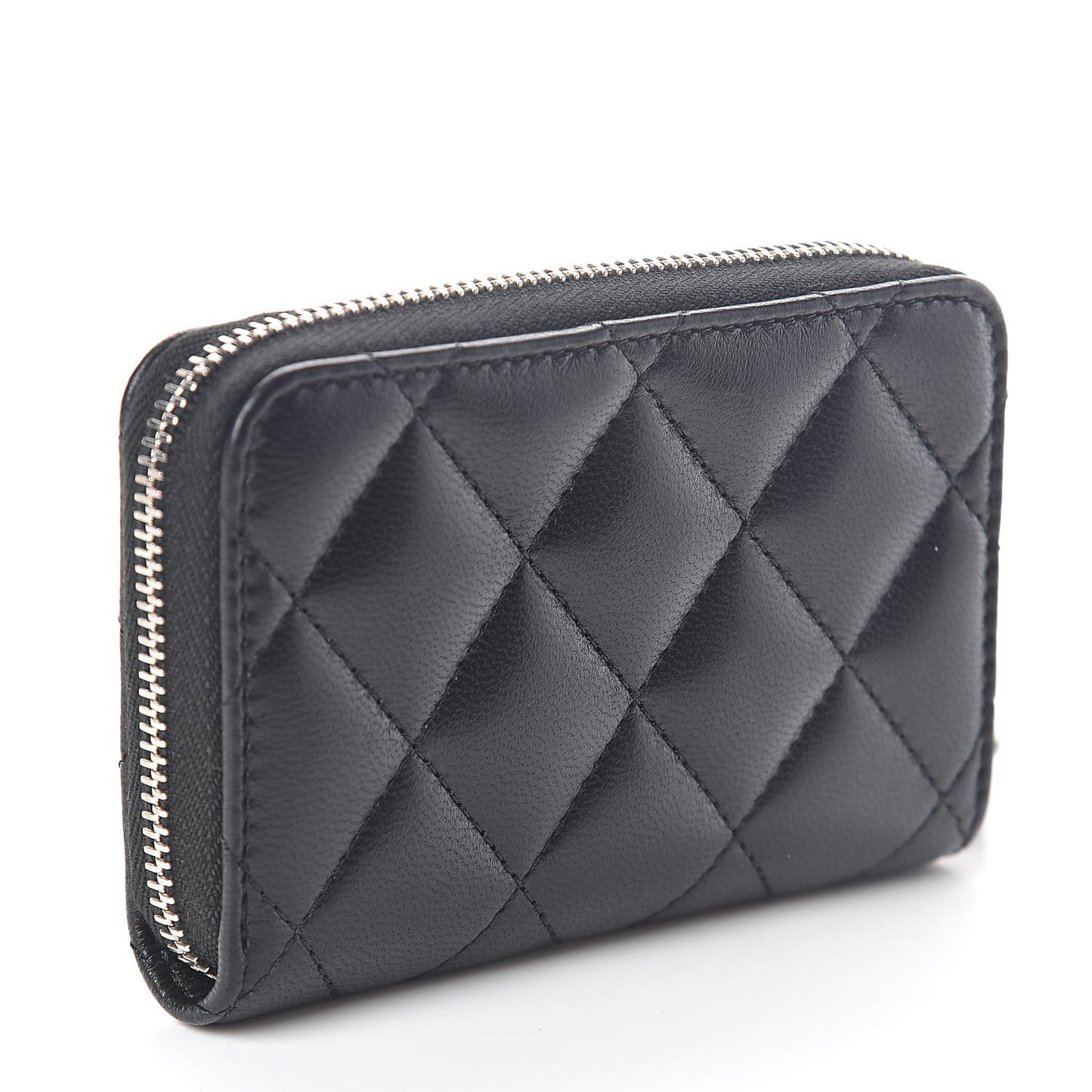 Lambskin Quilted Zip Coin Purse Black