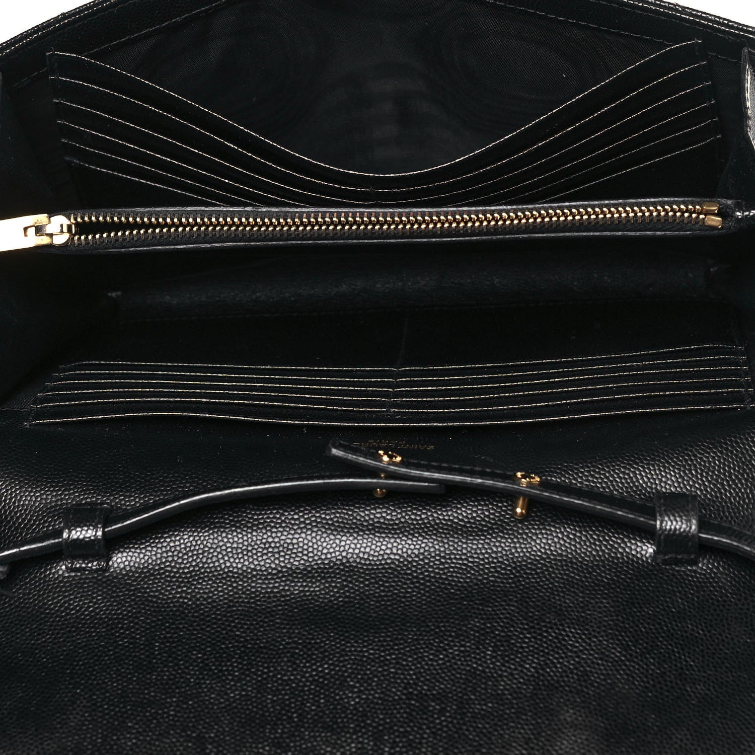Saint Laurent Grain De Poudre Matelasse Chevron Monogram Chain Wallet Black 5 of 14