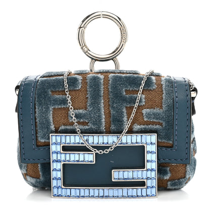 Fendi Velvet Jacquard FF Crystal Nano Baguette Charm Anice 1 of 10