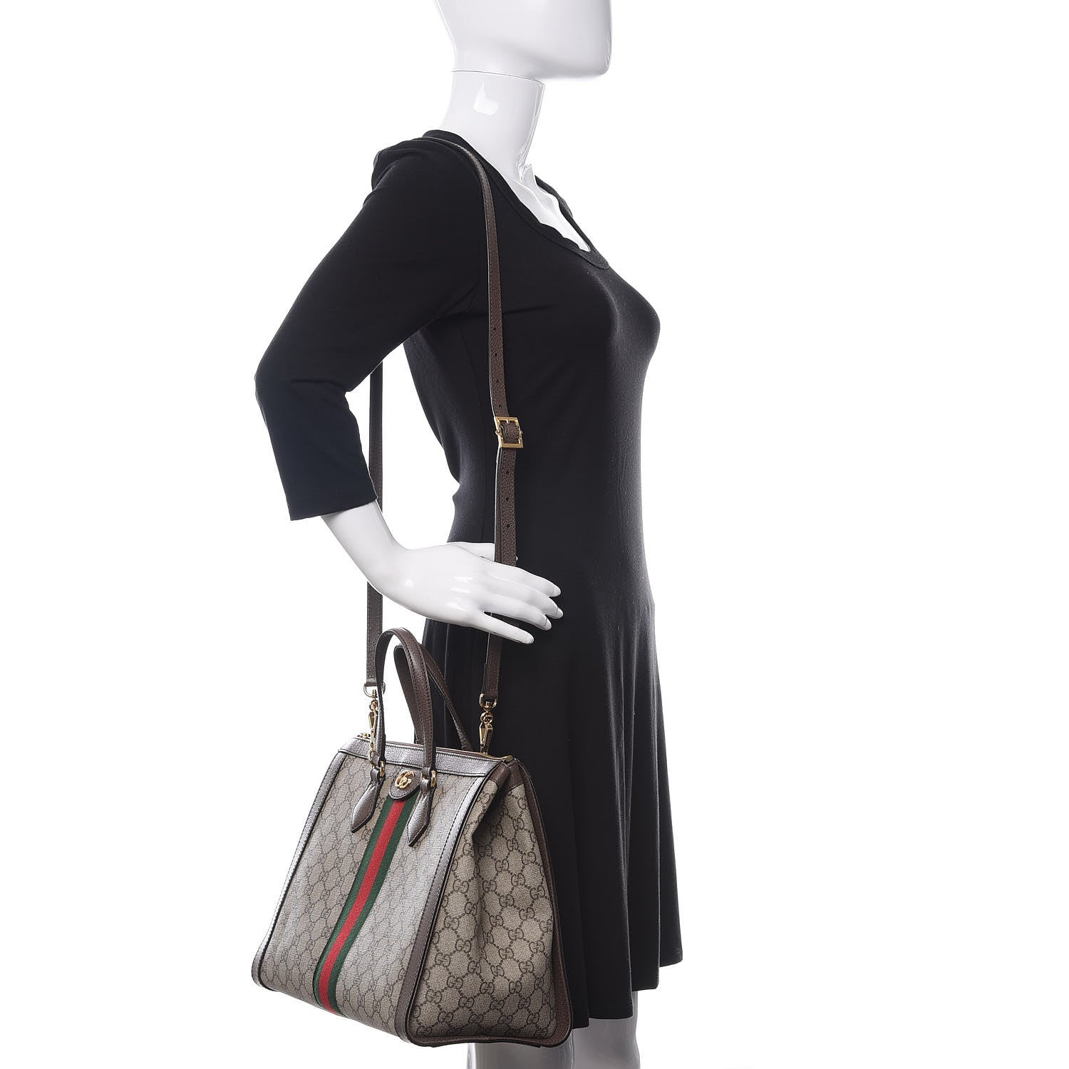 Gucci GG Supreme Monogram Web Medium Ophidia Tote Bag Brown 2 of 10