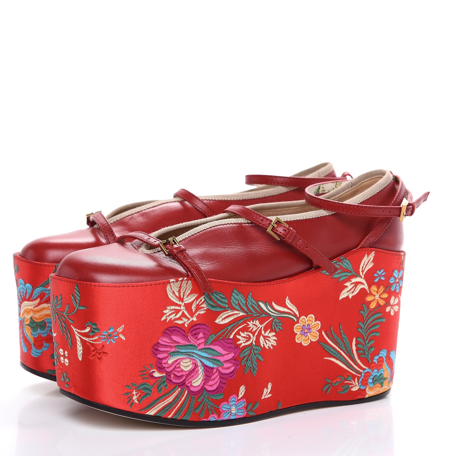 Gucci Malaga Kid Silk Hannelore Detachable Platform Slide 36.5 Hibiscus Red 3 of 10