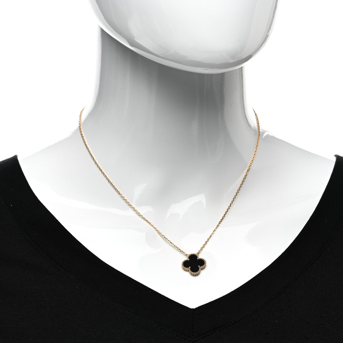 18K Yellow Gold Black Onyx Vintage Alhambra Pendant Necklace