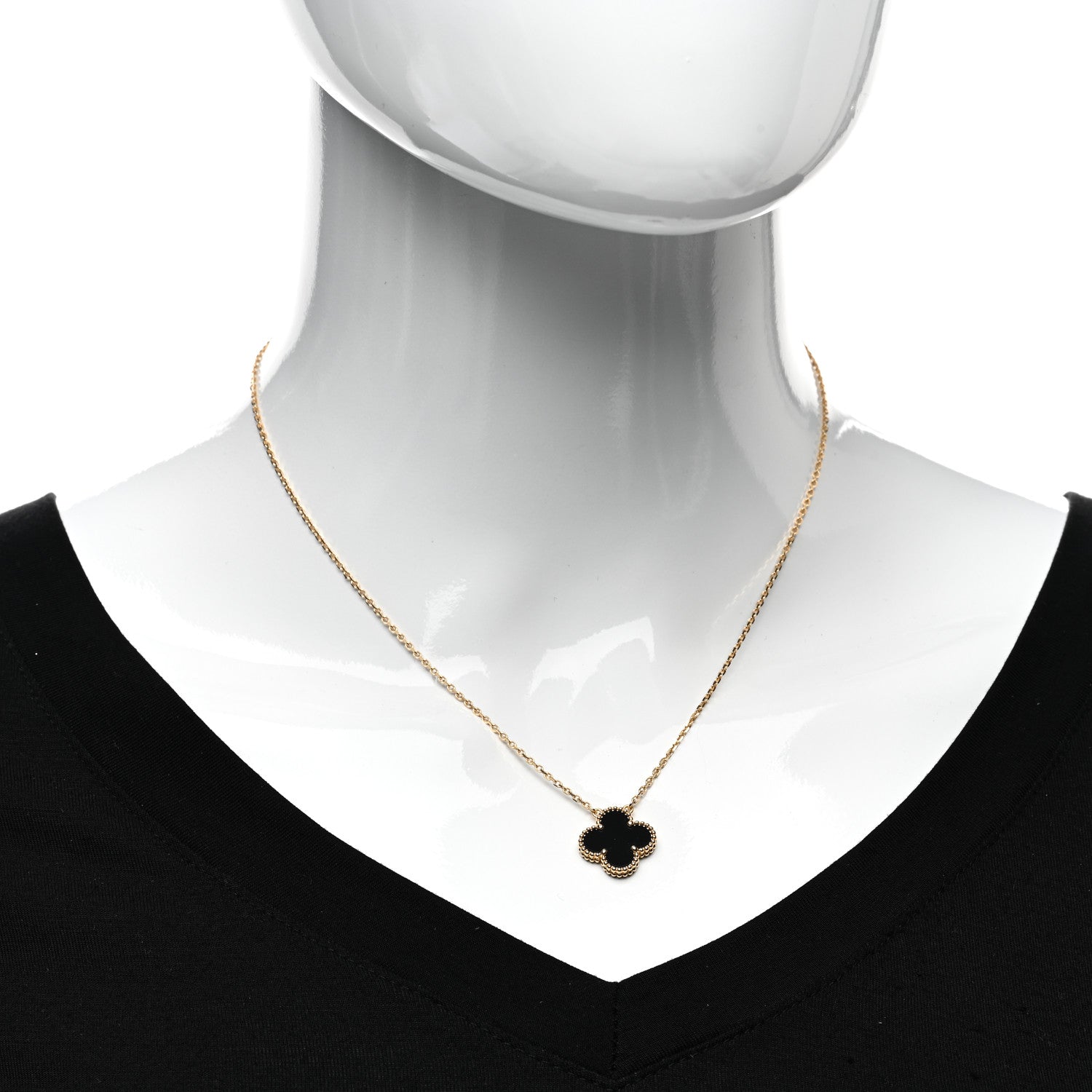 Van Cleef & Arpels 18K Yellow Gold Black Onyx Vintage Alhambra Pendant Necklace 2 of 6