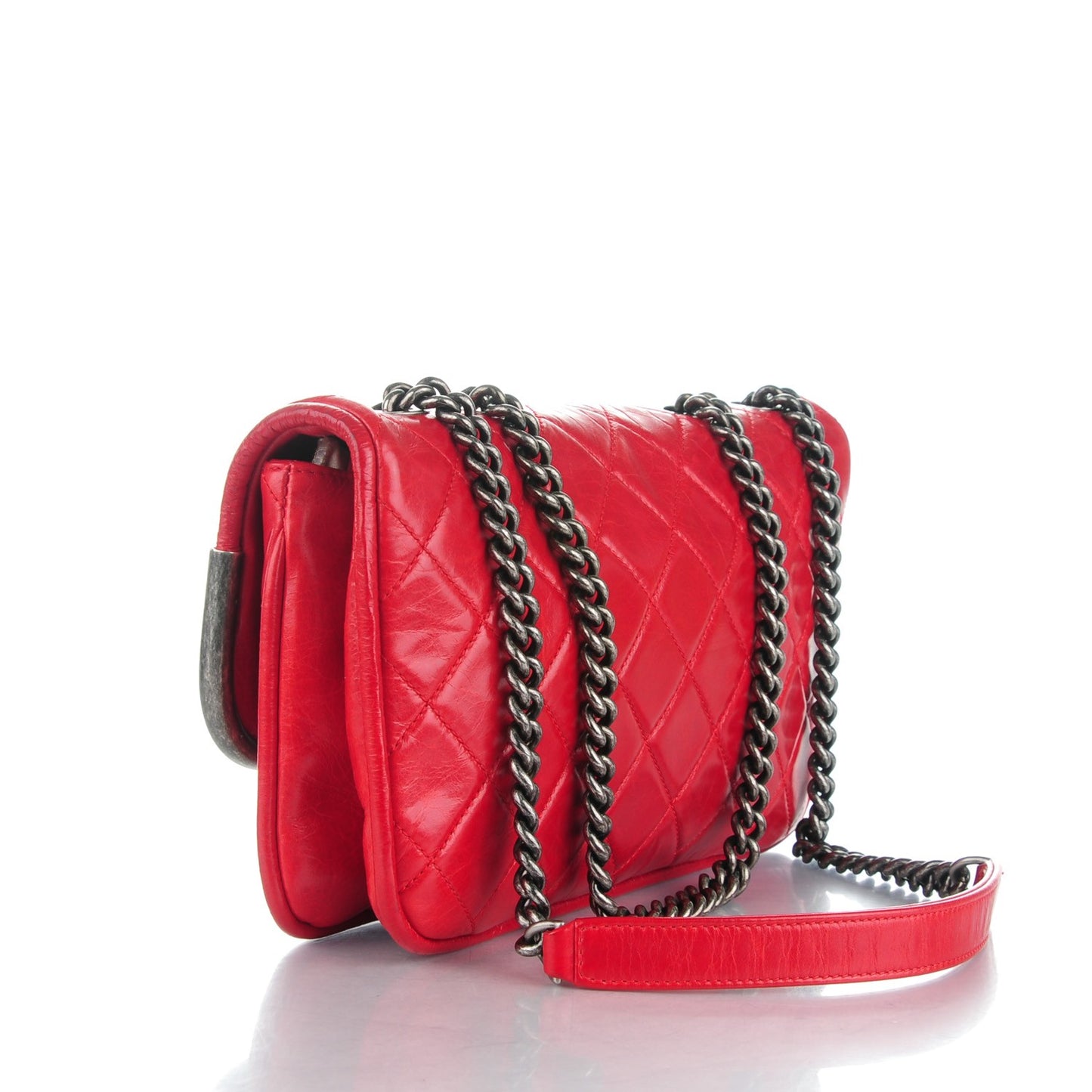 Glazed Calfskin Quilted Flap Red