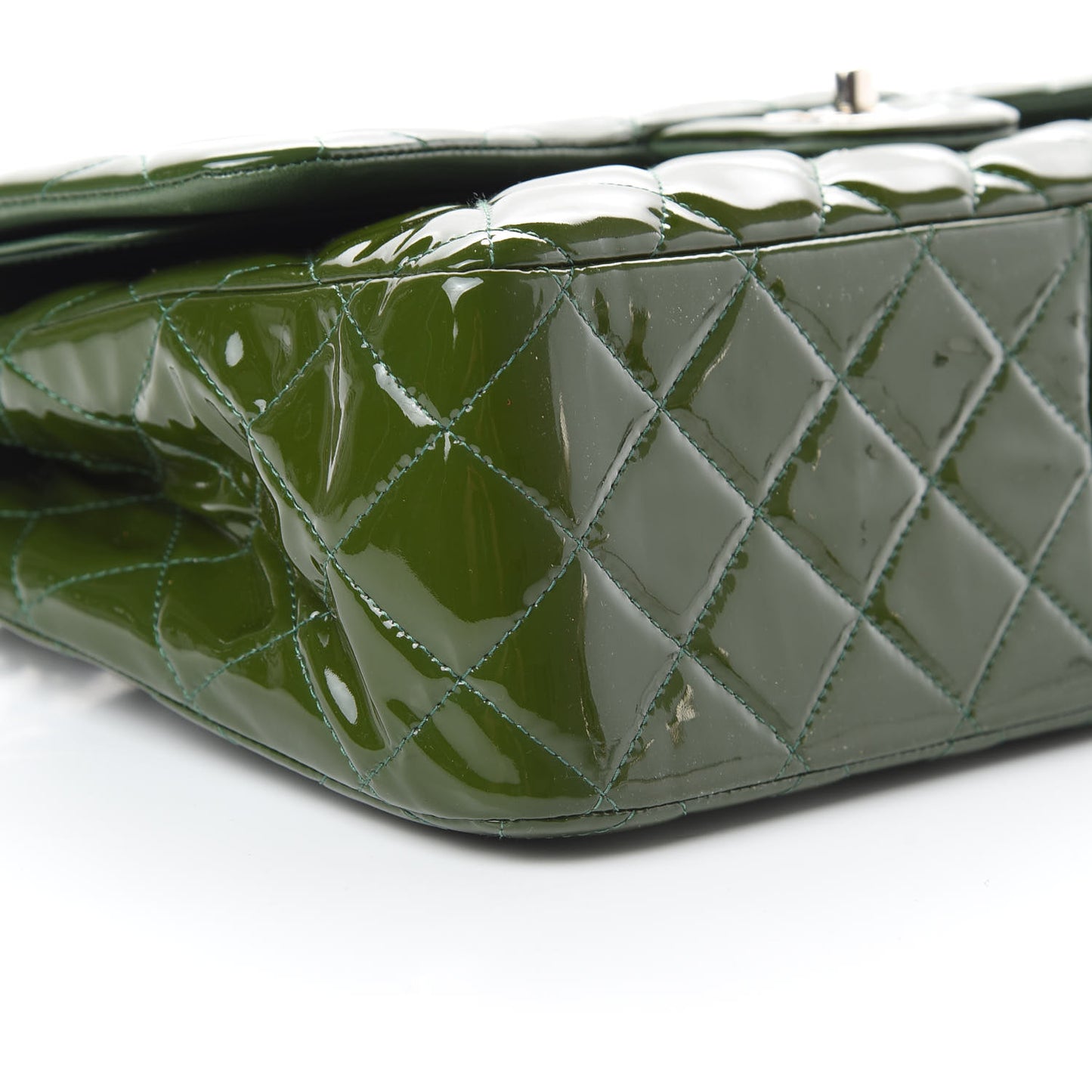 Patent Calfskin Quilted Jumbo Double Flap Green