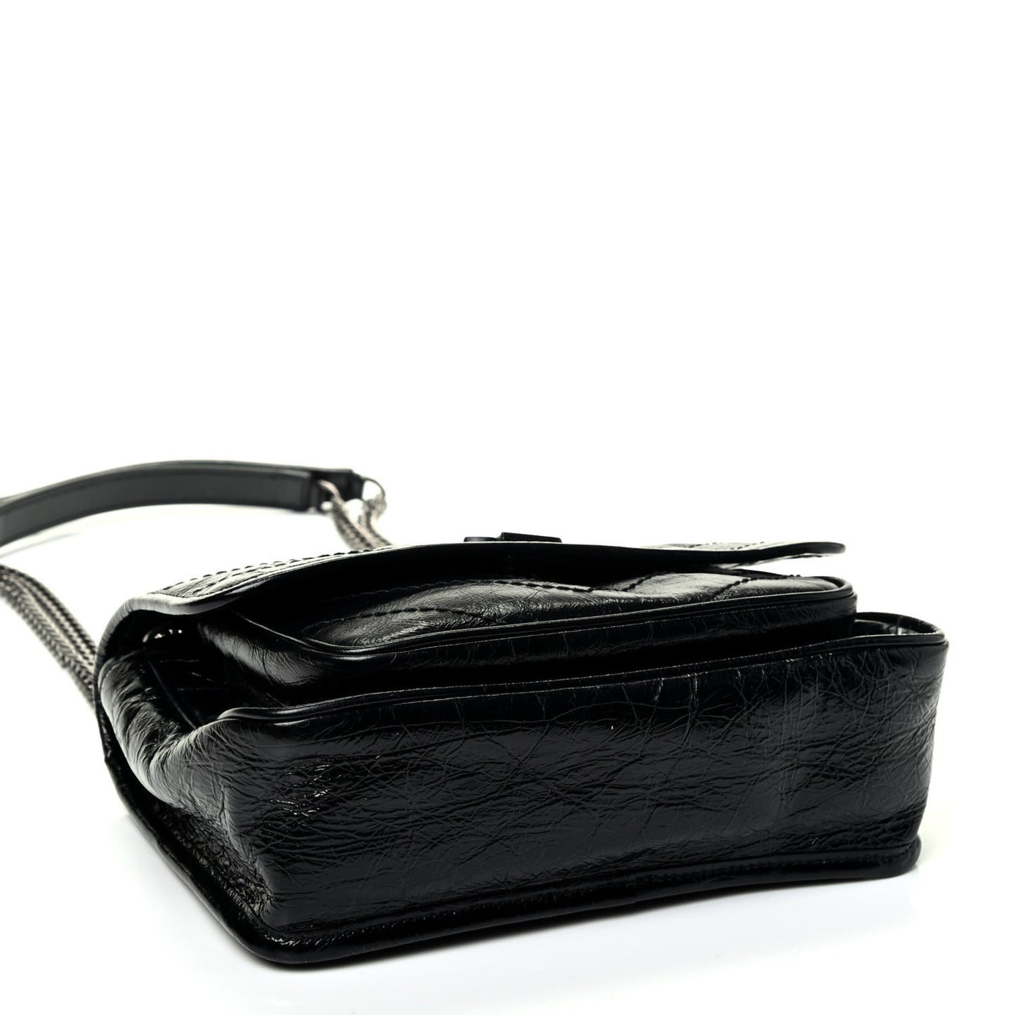 Crinkled Calfskin Matelasse Monogram Baby Niki Chain Satchel Black