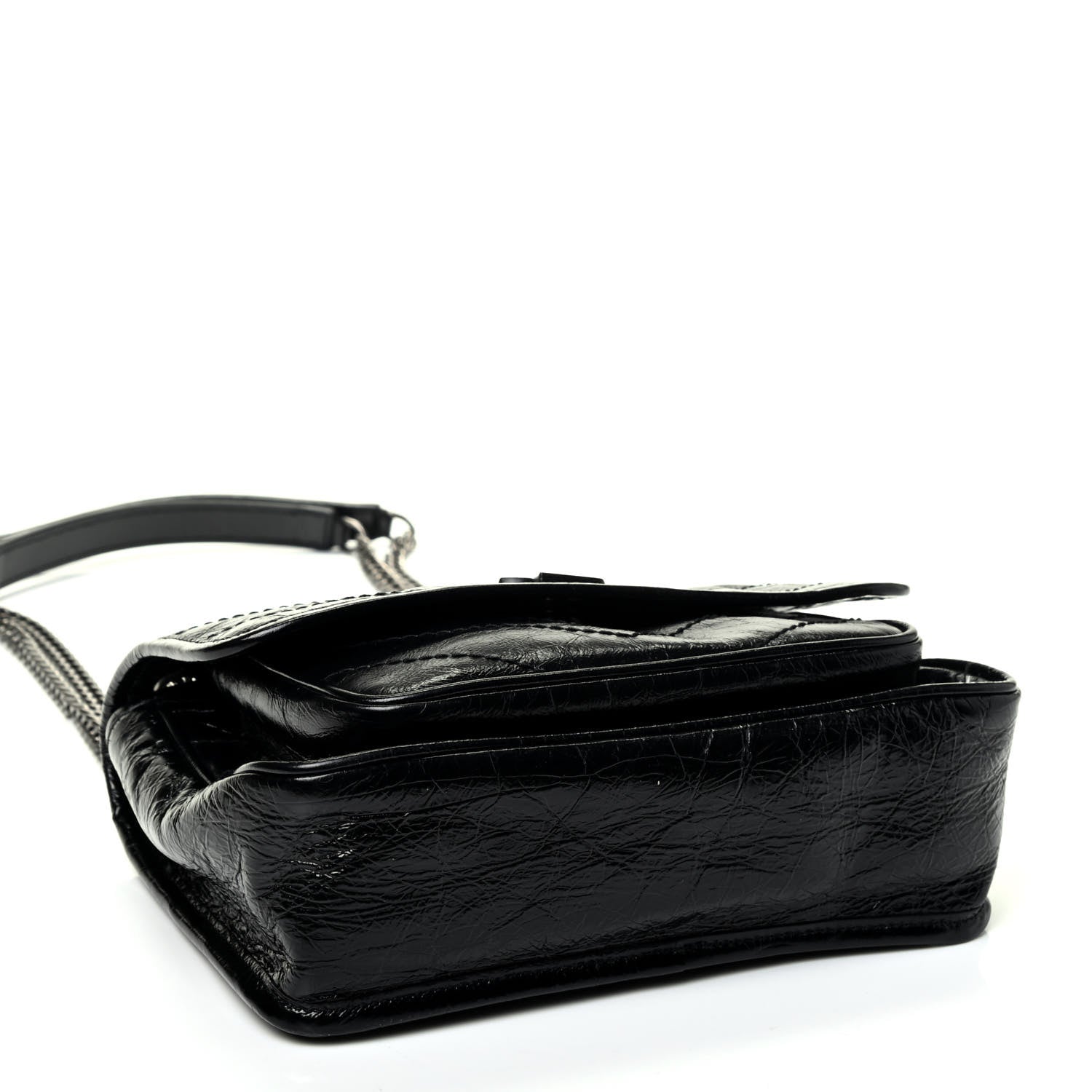 Saint Laurent Crinkled Calfskin Matelasse Monogram Baby Niki Chain Satchel Black 3 of 4
