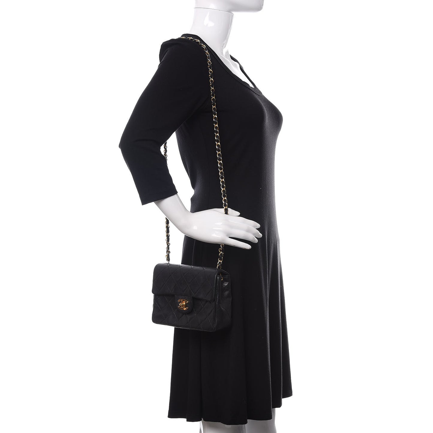 Lambskin Quilted Mini Square Flap Black