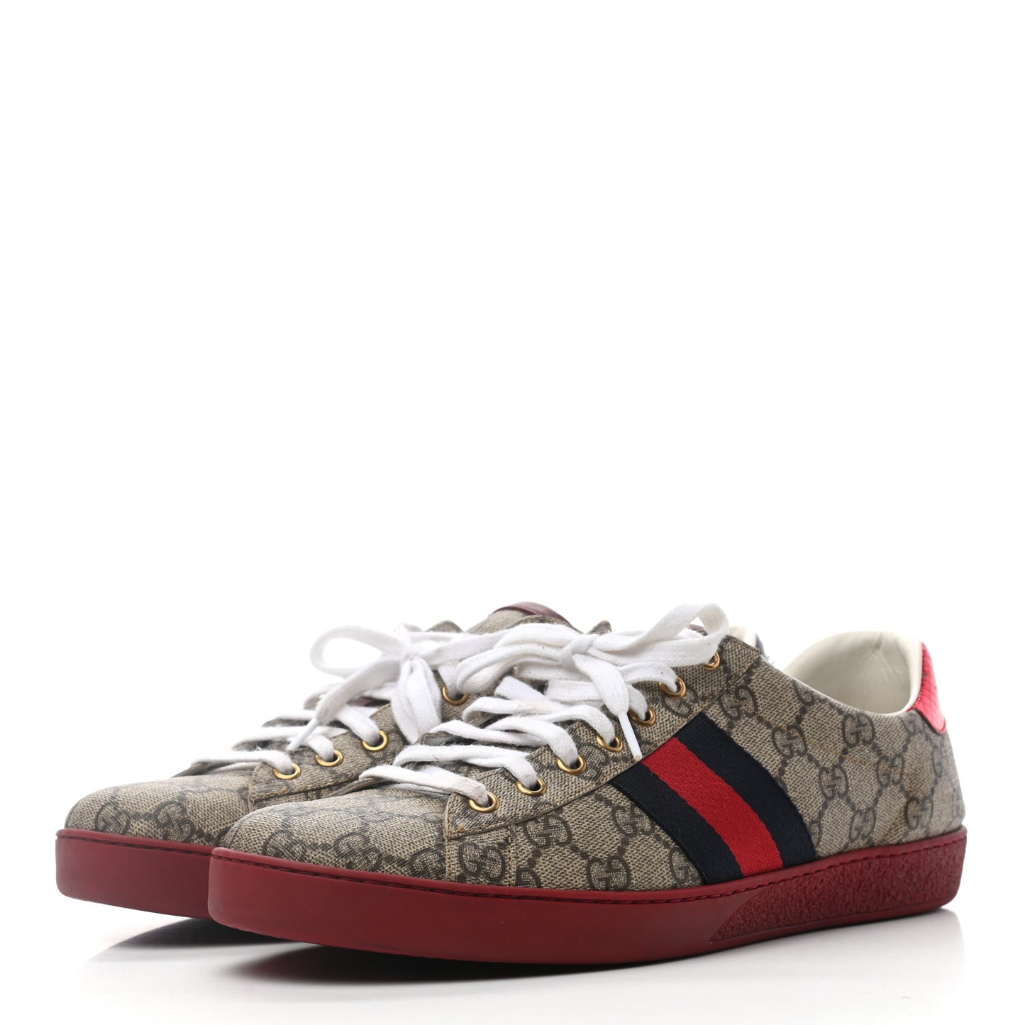 GG Supreme Monogram Ayers Web Mens New Ace Sneakers 10.5 Beige Red