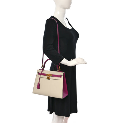 Hermes Epsom Bi-Color Horseshoe Kelly Sellier 28 Craie Rose Pourpre 2 of 13