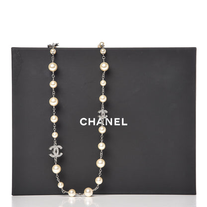 Chanel Crystal Pearl CC Long Necklace Silver 5 of 5