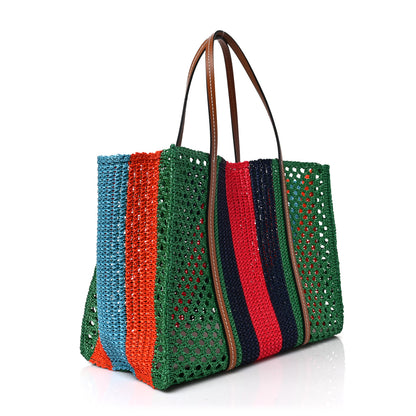 Gucci Raffia Web Woven Medium Interlocking G Tote Green 4 of 16