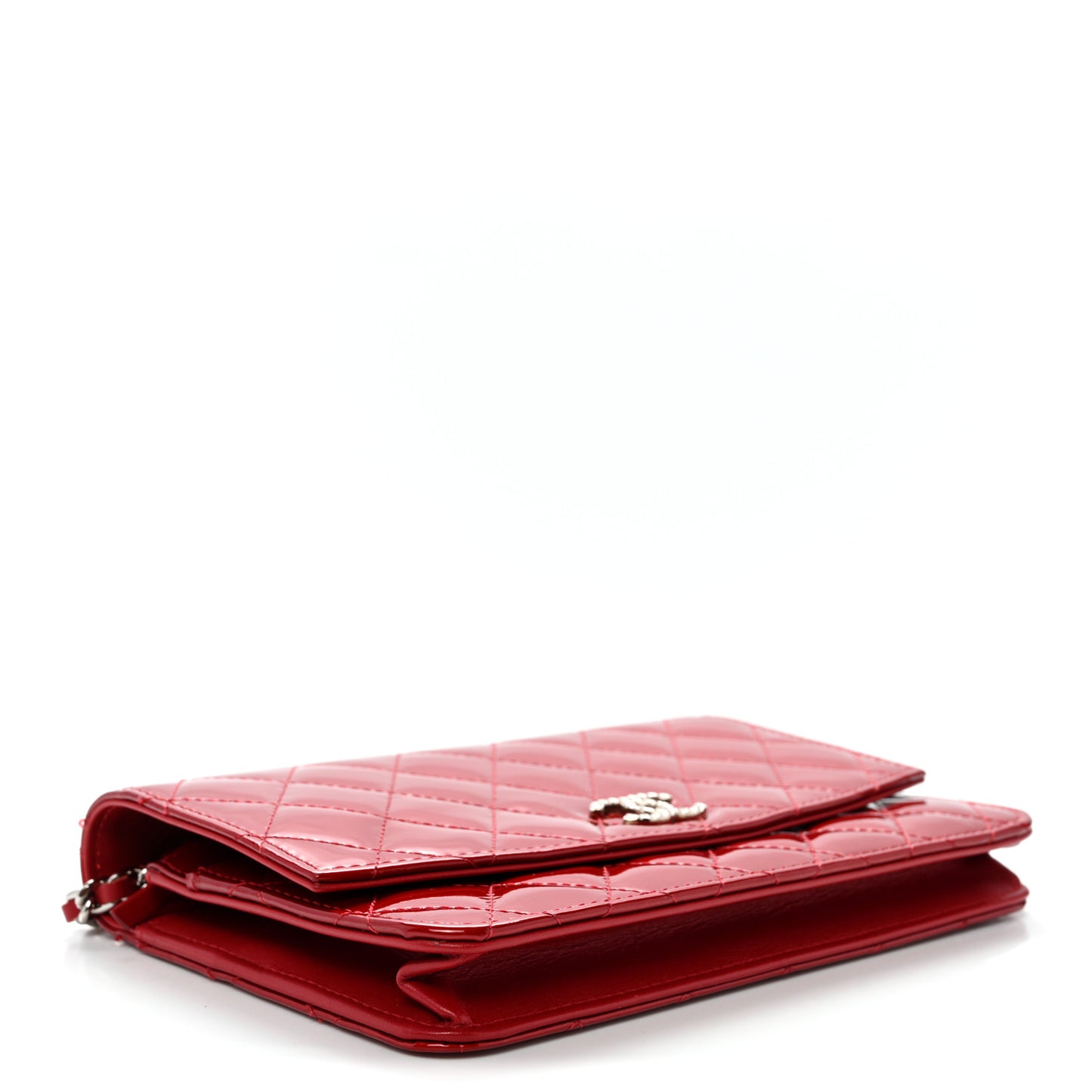 Patent Quilted Brilliant Wallet On Chain WOC Red