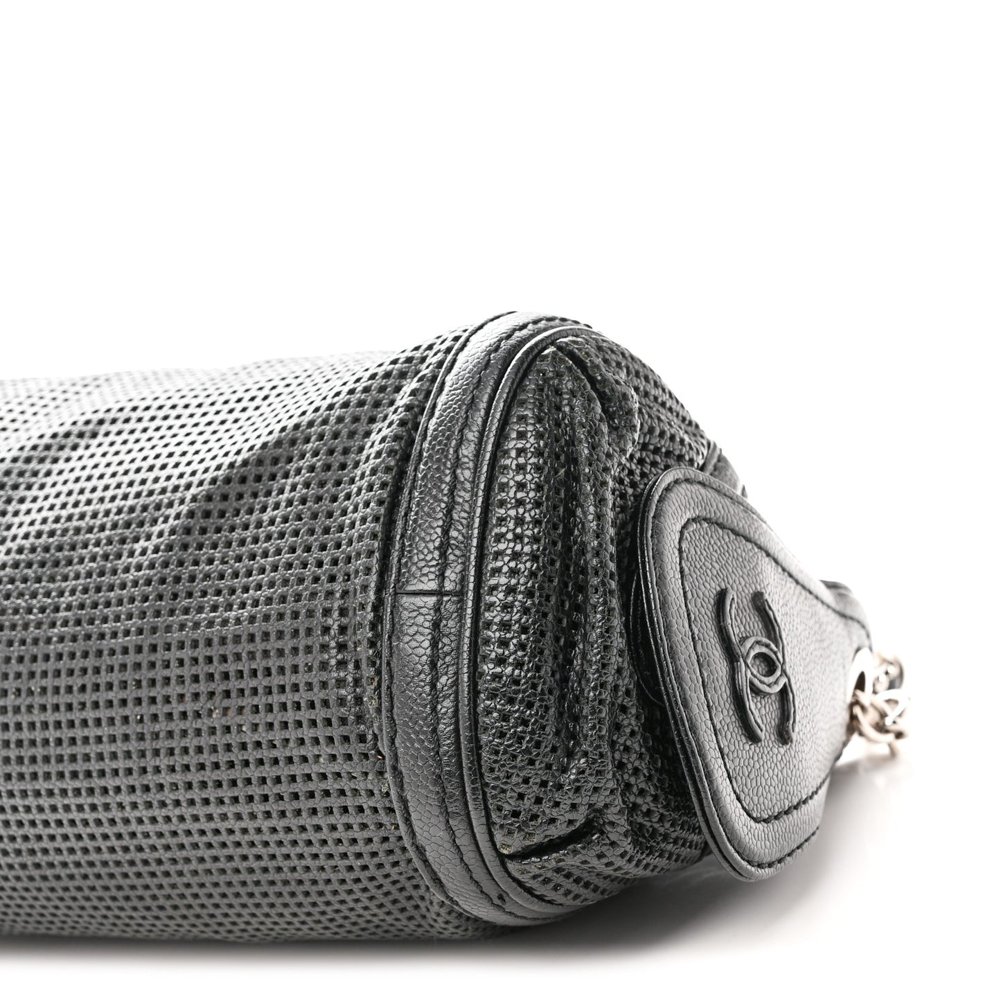 Calfskin Perforated Pulley Shoulder Bag Black