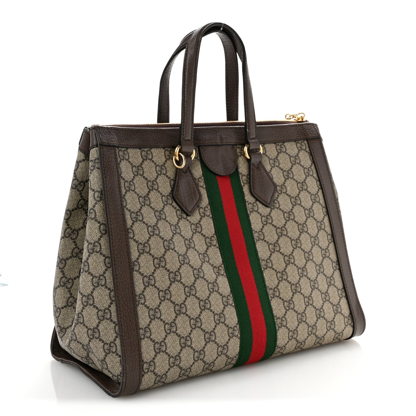 GG Supreme Monogram Web Medium Ophidia Tote Bag Brown