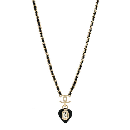 Chanel Lambskin Crystal Pearl CC Heart Drop Necklace Gold Black 1 of 5