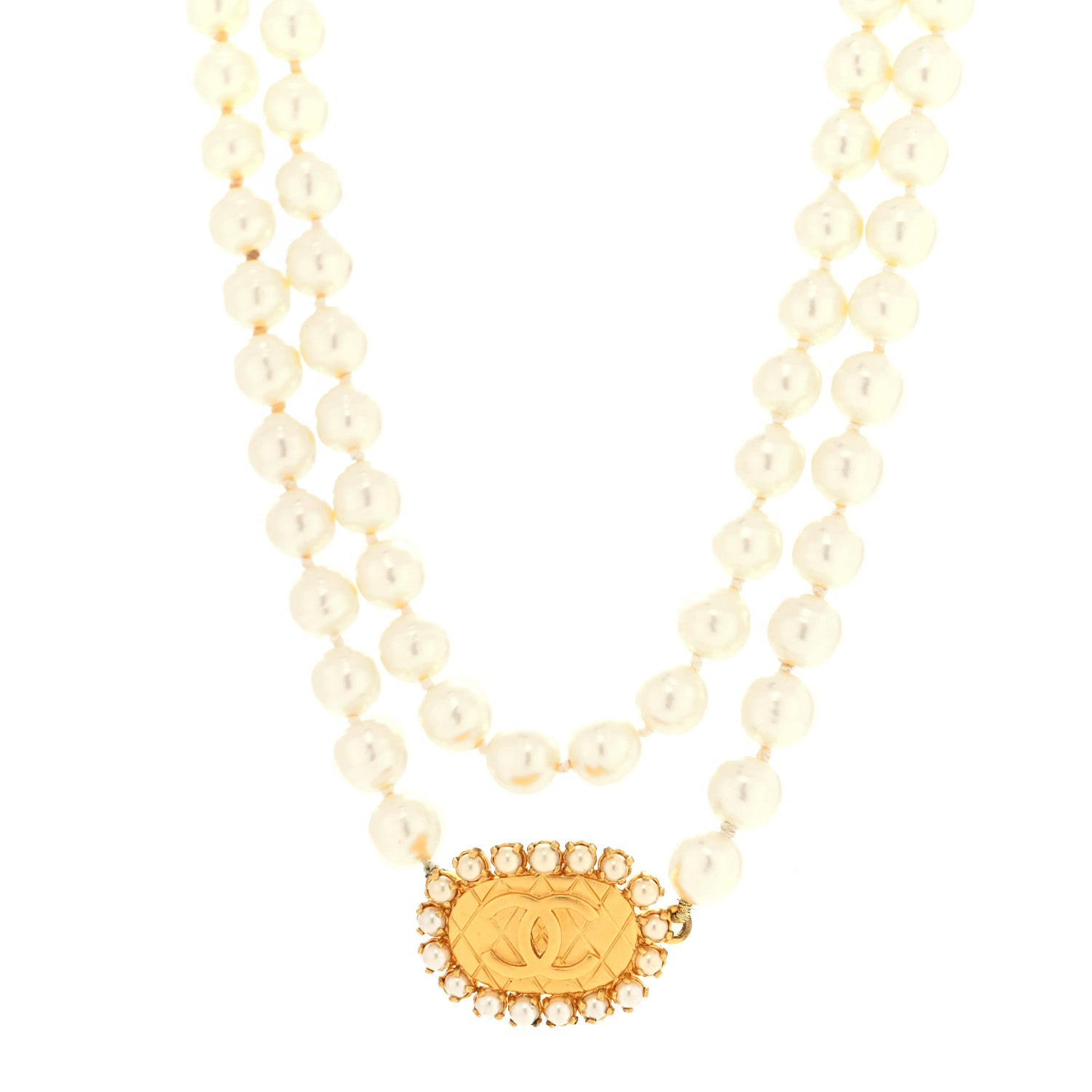 Chanel Metal Pearl CC Chain Choker Necklace Gold White 1 of 5