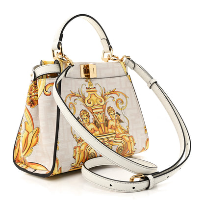 Fendi X VERSACE Vitello Seta Nappa Fendace FF Baroque Mini Peekaboo Iconic Satchel White Ice Gold 3 of 11